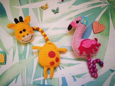 2 in 1 Anleitung "Flamingo und Giraffe als Rechenketten" - Häkeln