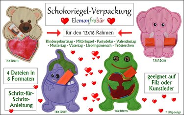 ITH Stickdateien Schokoriegel-Verpackung Elemonfrobär für den 13x18 Rahmen - Sticken