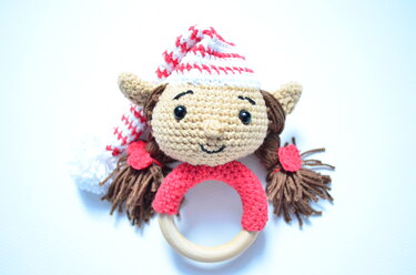 Crochet pattern for baby teething toy on a ring