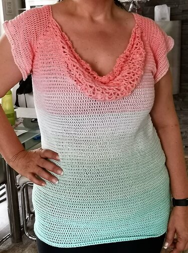 "Cascada" - RVO Häkelpulli mit Wasserfall-Ausschnitt (für alle Größen) - Häkeln