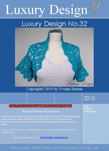 Häkelanleitung Bolero Größe 2 Jahre bis XXXL Luxury Design No. 32 - Bild 2