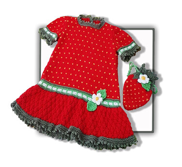 Strawberry Dress with Purse for 2 to 7 years - Knitting
