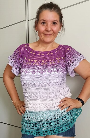 "Pünktchen" Sommerpulli, Tunika (für alle Größen individuell anpassbar) - Häkeln