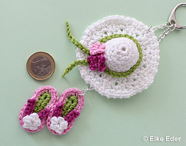 Sun Hat and Flip Flops - Coin Bag, Key Chain, Bag Dangler - Crochet