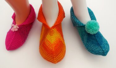 Patchworkhausschuhe-Quadratlatschen-Strickanleitung Gr. 36 - 39