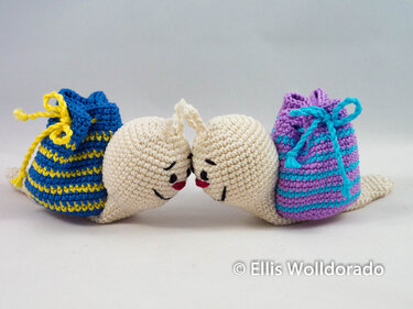 Beutel-Schneckchen mit befüllbarem Schneckenhaus, Häkelanleitung