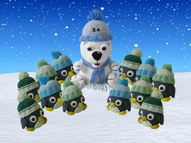 Häkelanleitung Adventskalender, Eisbär Gustl und seine Pinguinschar
