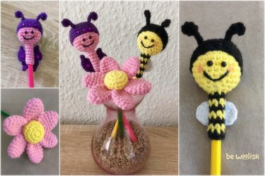 Stift-Topper * Biene, Blume, Schmetterling * - auch als Blumenstecker - Häkelanleitung
