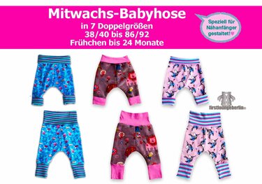 Mitwachs-Babyhose *** E-Book Pdf-Datei Nähanleitung mit Schnittmuster in 7 Doppelgrößen 38/40-86/92 firstloungeberlin