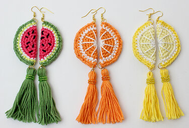 Ohrringe "Freche Früchtchen" - Melone, Zitrone und Orange - Häkeln
