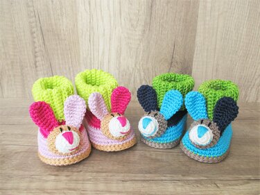 Häkelanleitung Baby-Booties / Babyschuhe Hase - 4 Größen