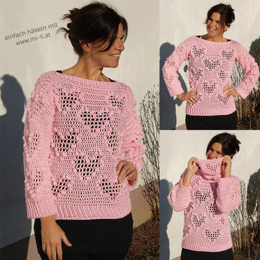 HERZCHENPULLI mit LOOP (Gr. S/M, L/XL) - Häkeln