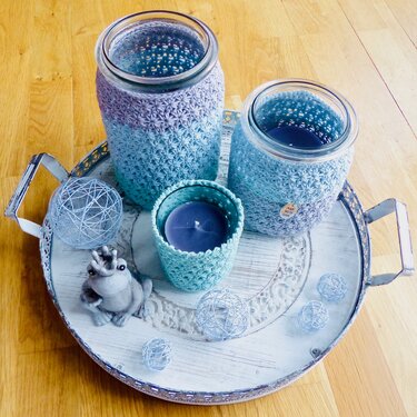 Windlicht umhäkeln im Blümchenmuster