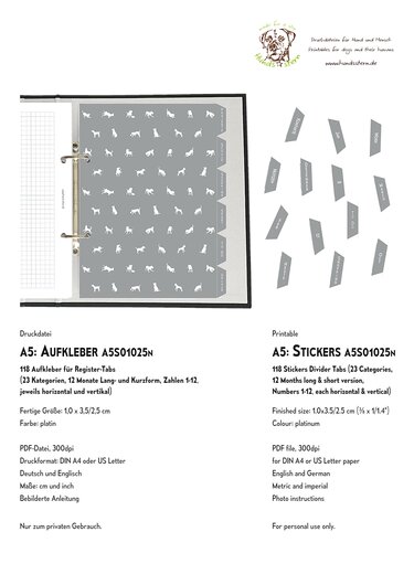 Aufkleber Trennblätter Register A5 Hunde A5S01025n - Basteln