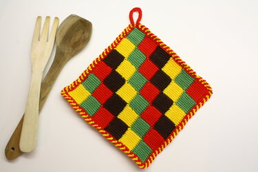 Topflappen Karomuster in herbstlichen Farben - Häkeln