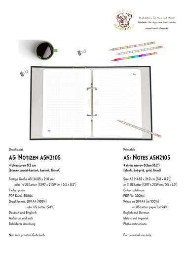 Set Notes Pages A5 inserts ring planner dogs A5N2105 - Crafts