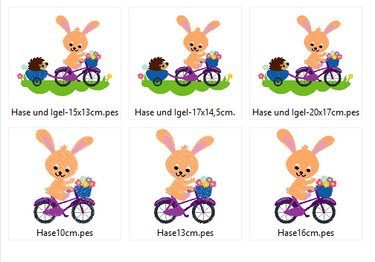 Hase und Igel auf dem Fahrrad Stickdatei - Sticken