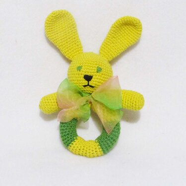 Baby rattle rabbit,crochet rattle for newborn.