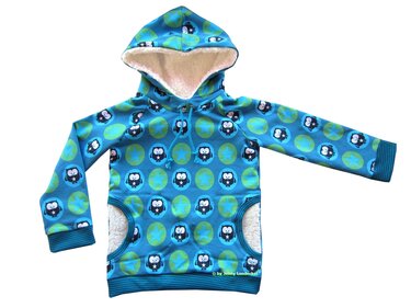 Gefütterter Kinderhoodie mit Eulen- und Sternenmuster, Kängurutasche und Rippbündchen