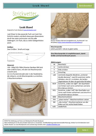Strickanleitung Schultertuch mit Lochmuster, Tuch, Lace "Leah Shawl" - Bild 3