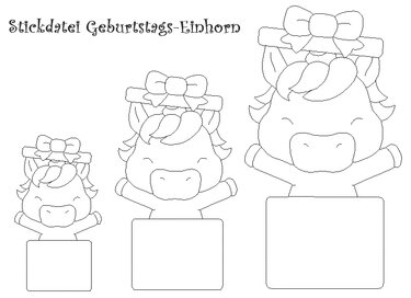 Stickdatei Redwork Geburtstags Einhorn - Sticken