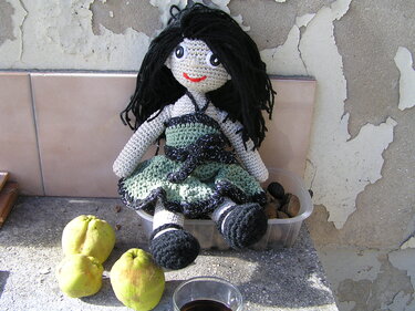 Pattern Doll in olive green dress - Crochet