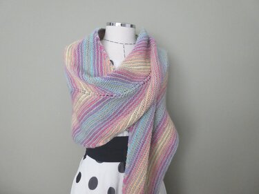 Unicorn Faded Rainbow Knitted Shawl Wrap with Mitred Centre Long Triangle - Knitting