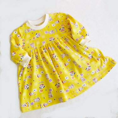 Knitted Dress for girl, short and long sleeves,dress for home, sewing pattern, sizes 1-7 years.