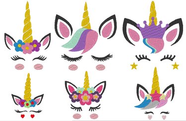 Stickdatei Einhorn Gesichter - Sticken