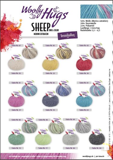 Mehrere Knäuel extrafeines Merinogarn in Uni- und Multicolor mit Materialangaben