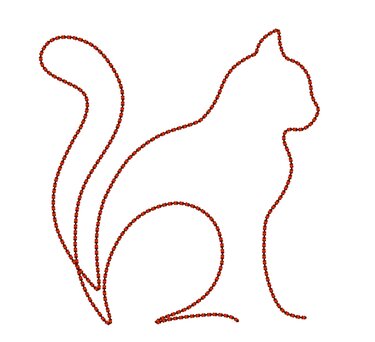 Roter, gepunkteter Umriss einer sitzenden Katze auf weißem Hintergrund
