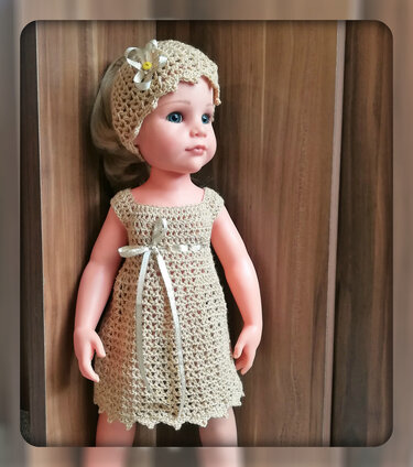 Häkelanleitung Puppenkleid und Mütze Glamour für Stehpuppen 45-50 cm
