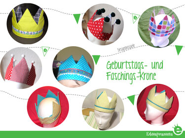 Verschiedene bunte genähte Stoffkronen mit gezackten Spitzen für Babys und Kinder