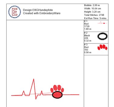 Stickdatei EKG-linie Pfote 10er und 13er 2 Gößen - Sticken