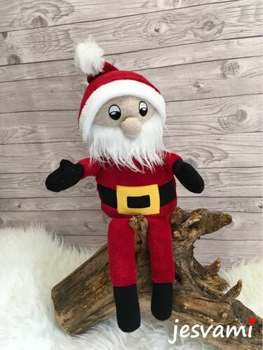 Weihnachtsmann-Kuscheltier aus Stoff in rotem Anzug, sitzend