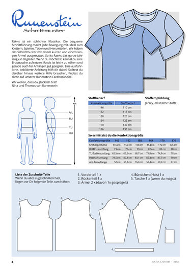 Ratvis Shirt/Longsleeve 146-176 Schnittmuster & Nähanleitung