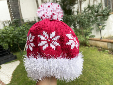 Knitting Snowflake Hat, Eyelash Yarn Hat, Unisex Knit Hat