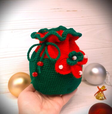 Crochet Candy bags, Crochet pattern, Drawstring gift bag, Little Christmas