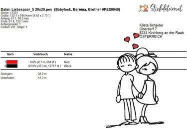 Liebespaar Stickdatei, Brautpaar Stickdatei, Hochzeit Stickdatei - Sticken