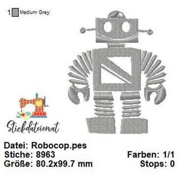 Stickdatei Roboter, Stickdatei 10x10, Datei für Maschinensticken