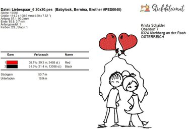 Liebespaar Stickdatei, Brautpaar Stickdatei, Hochzeit Stickdatei - Sticken
