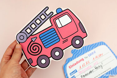 Feuerwehr Fred (Einladungskarte, Urkunde und Caketopper als Printable) - Basteln