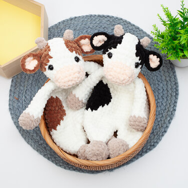 Crochet cow snuggler pattern, cow lovey crochet pattern, comforter toy