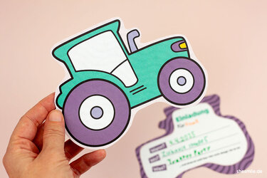 Traktor Tom (Einladungskarte, Urkunde und Caketopper als Printable) - Basteln