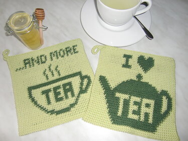 Tutorial doubleface potholders with tea motifs - Crochet