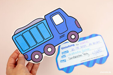 Kipplaster Karl (Einladungskarte, Urkunde und Caketopper als Printable) - Basteln