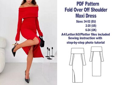 Fold Over Off Shoulder Dress Sewing Pattern Maxi Dresses Sewing Patterns