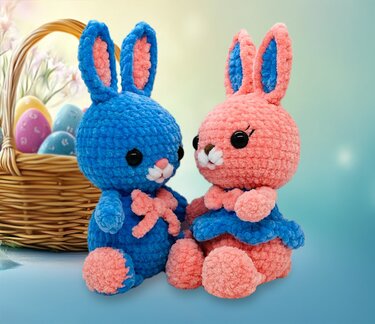 Amigurumi Bunnies. Crochet pattern. Two crochet bunnies. PDF tutorial. - Image 2