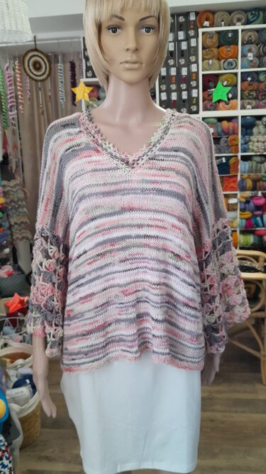 Toller Sommerpulli gestrickt mit gehäkelten Ärmeln Oversize und superschön - Häkeln