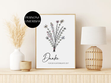 Poster FINGERABDRÜCKE Abschied Kita Schule Abschiedsgeschenk BLUMENSTRAUß - Basteln